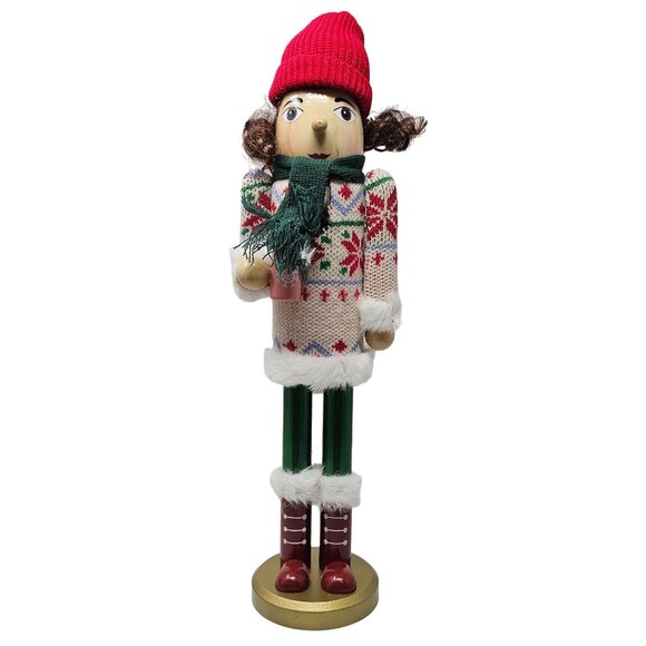 Brunette Holiday Hot Cocoa Lady 16" Christmas Nutcracker - Picture 1 of 5